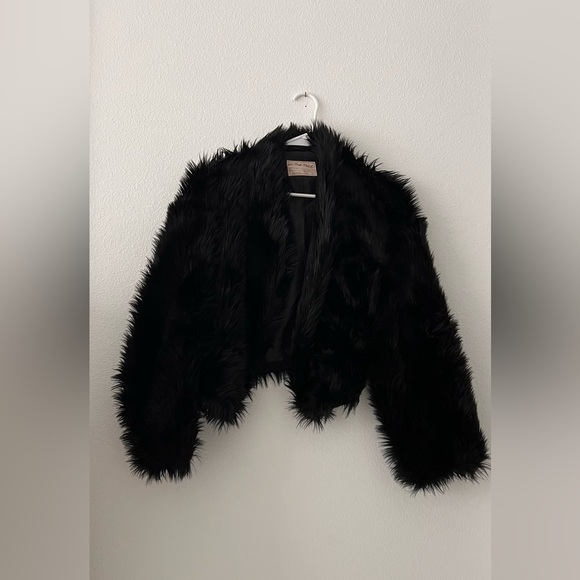 Free People All night black faux fur jacket small - Picture 3 of 13